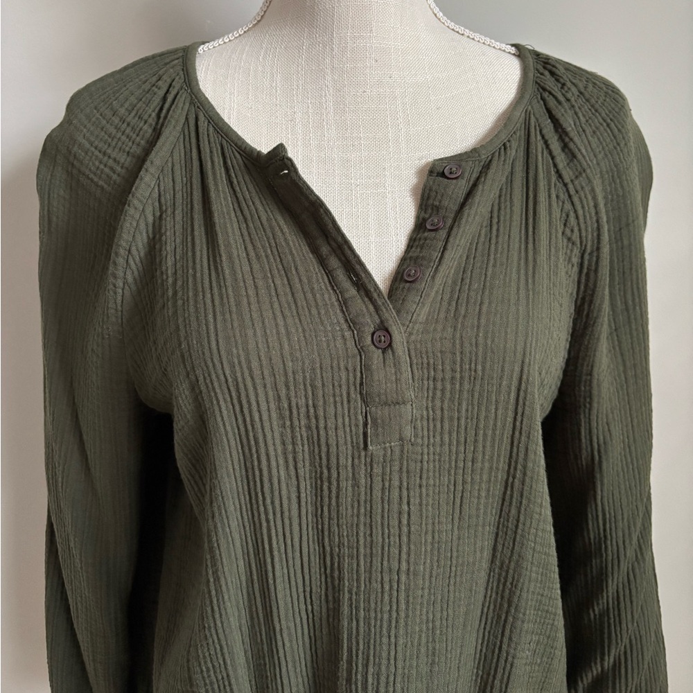Henley Long Sleeve Tee Army Green - Picture 2 of 8